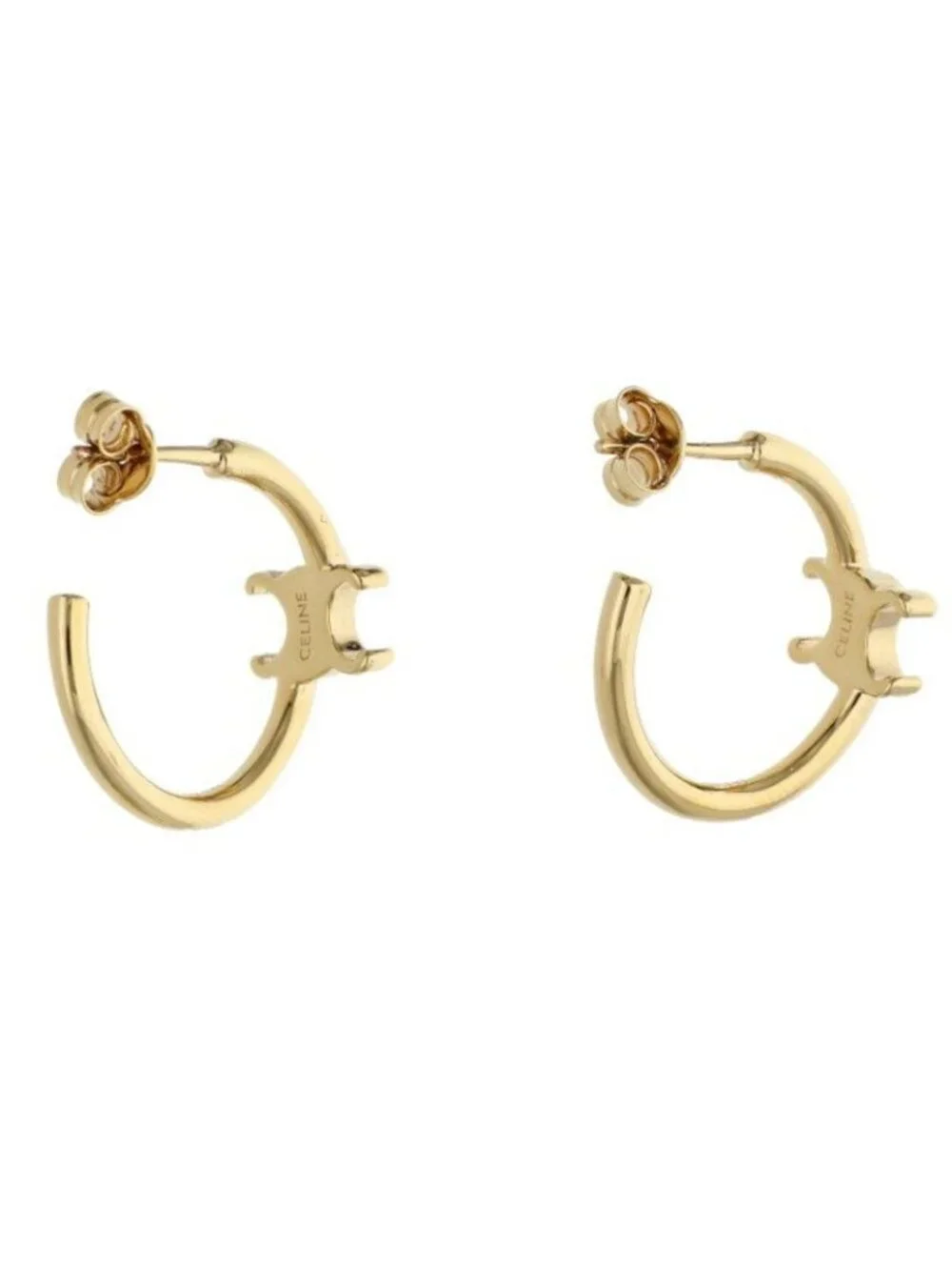 Celine Asymmetric Hoop Triomphe Logo Earrings
